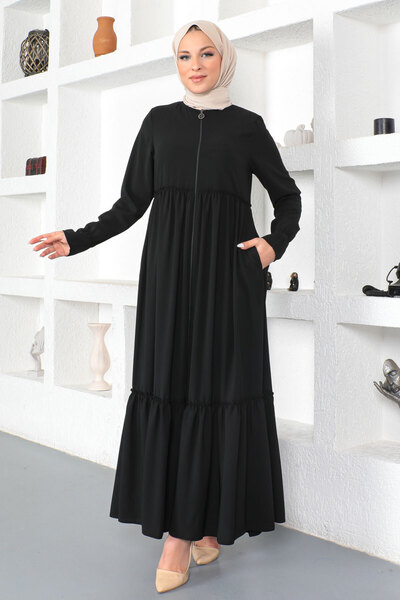 Tesettür Dünyası Flounce Hijab Abaya Tsd230335 Black