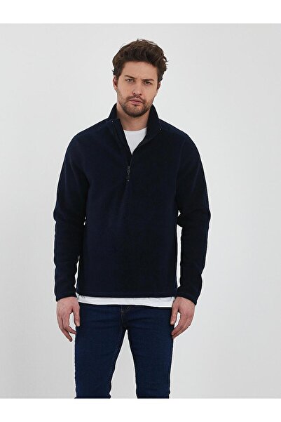 Terziayhan Чоловічий синій антипілінговий непухнастий стандартний крій з прямим коміром, що не пропускає холод, полярний світшот