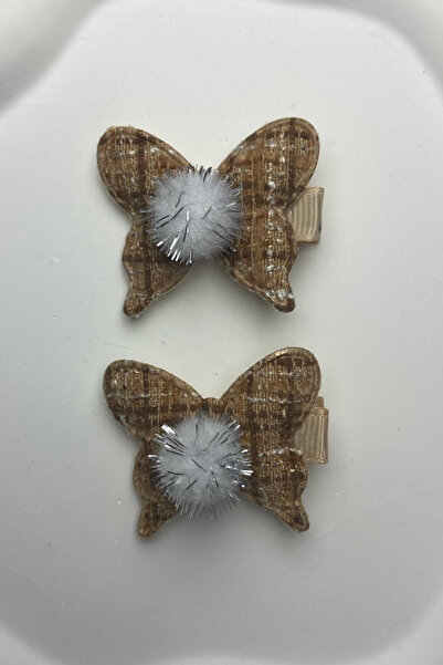 Jaida Moda Γυναικεία Καφέ Αγκάθι Πομπομ Πεταλούδα Μοντέλο Διπλό Μάνταλο Πόρπη