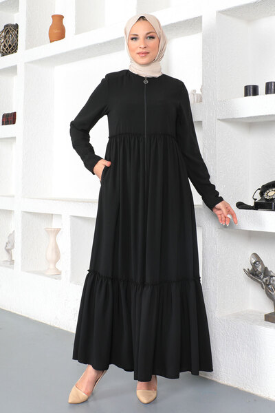 Tesettür Dünyası Flounce Hijab Abaya Tsd230335 Black