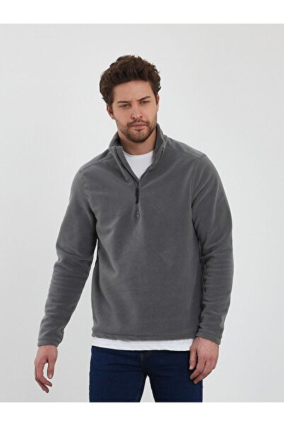 Terziayhan Ανδρικό γκρι φούτερ από φλις, ανθεκτικό στο κρύο, χωρίς κολάρο, με κανονική εφαρμογή