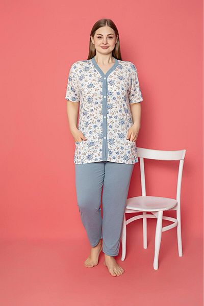 Farya Home X-Dreamy Plus Size Cotton Pocketed Front Buttoned Short Sleeve Pajamas Set
