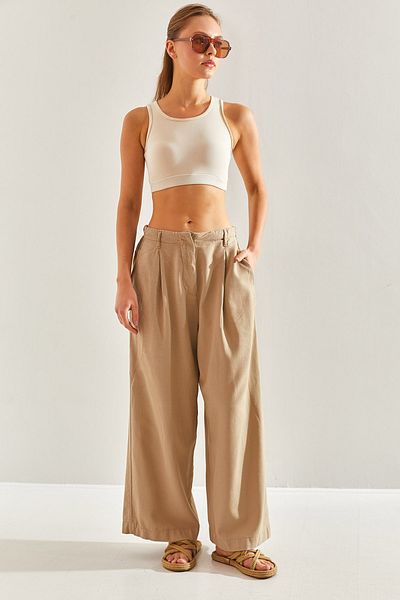 Bianco Lucci Women's Elastic Waist Linen Trousers60171007
