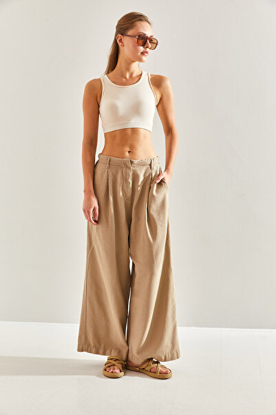 Bianco Lucci Women's Elastic Waist Linen Trousers60171007