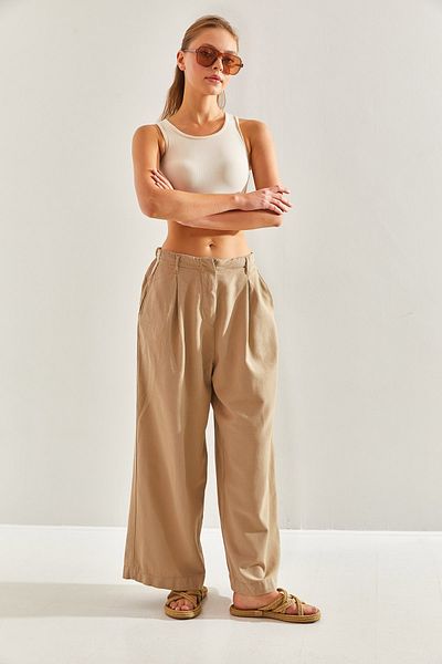 Bianco Lucci Women's Elastic Waist Linen Trousers60171007