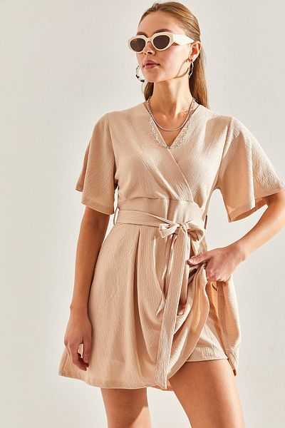 Bianco Lucci Damen Zweireihiges Shorts-Kleid mit Kragen und Bindeband60171009