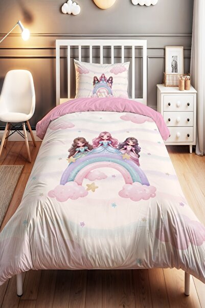 EVPANYA Renkli Gökkuşağı Prensesler Desenli Tek Kişilik Bebek Çocuk Nevresim ...