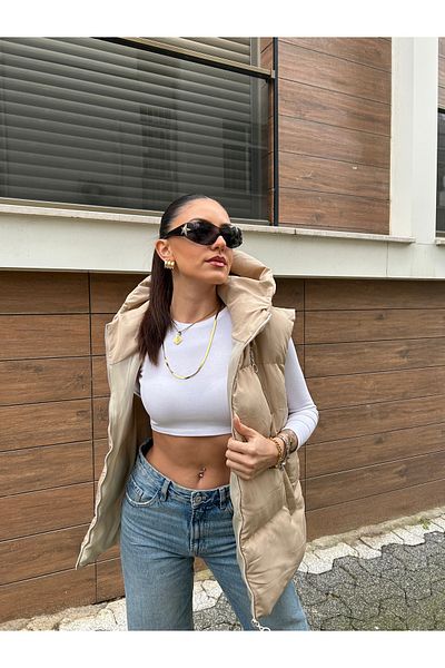 MEECY Cremefarbene Oversize-Pufferweste für Damen