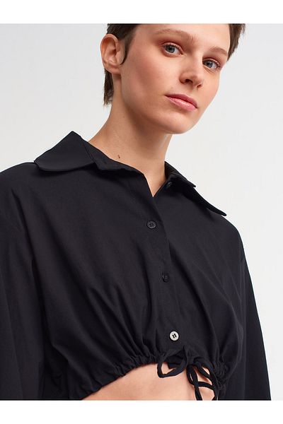 Dilvin 90316 Window Detailed Shirt Dress-black