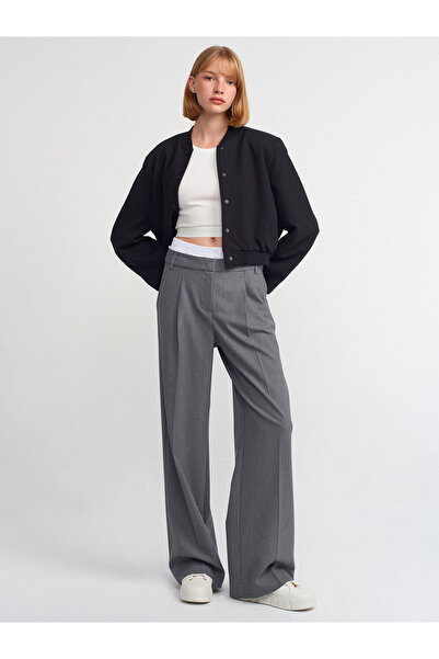 Dilvin 71211 Φαρδύ Παντελόνι με Λεπτομέρεια Πλυντηρίου-Ανθρακίτη