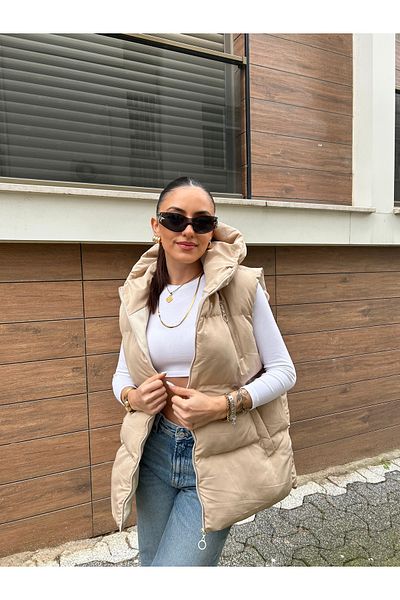 MEECY Cremefarbene Oversize-Pufferweste für Damen