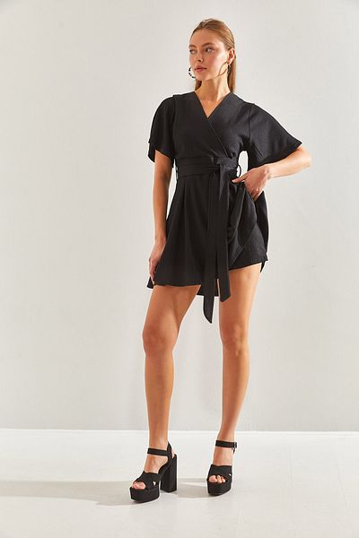 Bianco Lucci Damen Zweireihiges Shorts-Kleid mit Kragen und Bindeband60171009