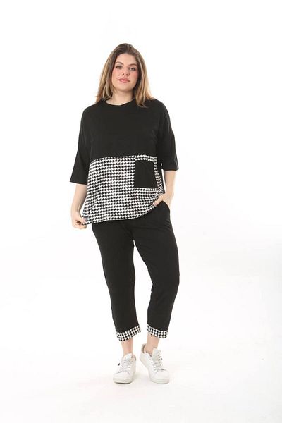 mami butik Комплект от две части с вискоза и три четвърти ръкави, голям размер и джоб