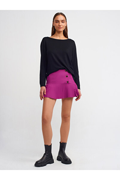 Dilvin 80785 Pleated Shorts Skirt-Fuchsia