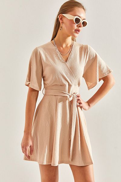Bianco Lucci Damen Zweireihiges Shorts-Kleid mit Kragen und Bindeband60171009