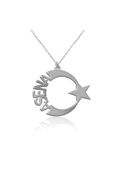 Ziu 925 Kişiye Özel İsimli Ay yıldızlı Kolye uzunluk 45 cm (rose gold veya ro...