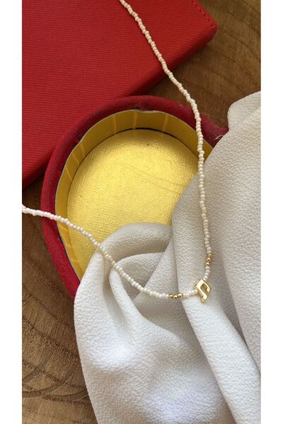 SEARD قلادة مصنوعة يدويًا من الخرز الكريمي الذهبي بتفاصيل ملاحظة