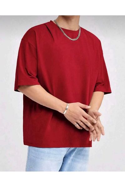 khufu RED Unisex Crew Neck Oversize T-Shirt Casual Basic