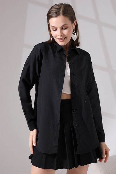 DWOZ Cămașă de bază lungă oversize neagră de damă