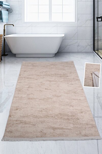 AVANTAJ Nova Krem 100x200 Cm Büyük Ebat Banyo Paspası Spor Saçaklı Kaymaz Pel...