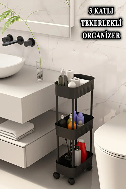 VİGENTİNO Lizbon Çok Amaçlı 3 Katlı Banyo Düzenleyici Dolap Tegah Yanı Tekerlekli Organizer