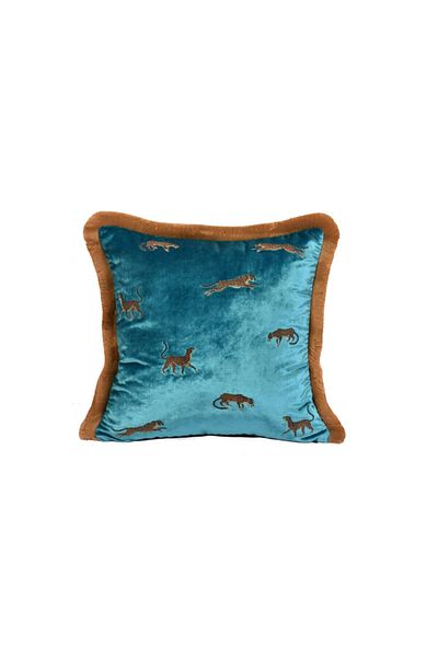ge living Turquoise Velvet Leopard Embroidered Throw Pillow Cover