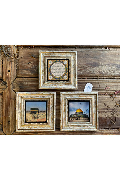 Oscar Stone Decor Çerçeveli Taş Duvar Dekoru Tablo 3'lü Set 20x20cm Kabe Hily...