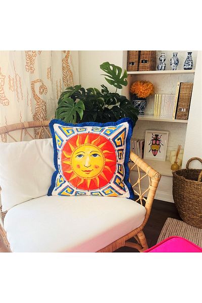 ge living غطاء وسادة مخملي منقوش بالشمس (50 سم × 50 سم)