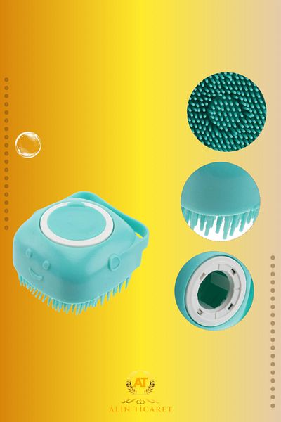 ALİN Green Silicone Cat & Dog Washing Brush - with Shampoo Bowl