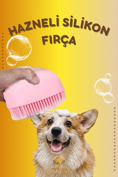 ALİN Pink Silicone Cat & Dog Washing Brush - with Shampoo Tank