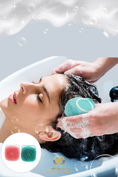 ALİN Silicone Exfoliating Shower Brush with Shampoo Chamber Green