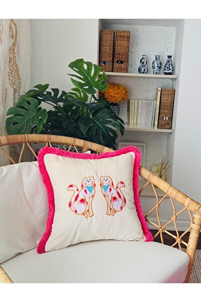 ge living Бежевий оксамитовий чохол для подушки з рожевим собачим візерунком ...