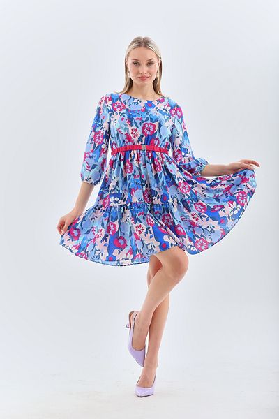 MAG FASHİON Мини рокля с флорален мотив и еластичен колан на талията, детайлно набрана