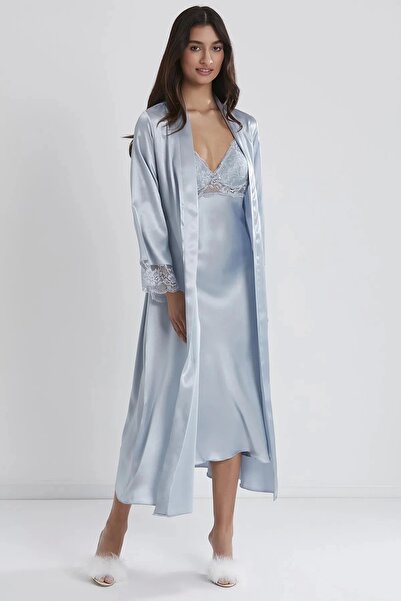 Pierre Cardin Saten Dantelli Gecelik Ve Sabahlık Takımı 4370 - Mist