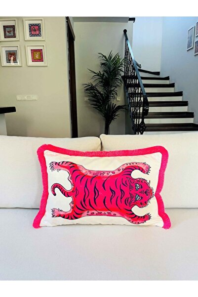 ge living Dekoratif Chinoiserie Pembe Kaplan Desenli Kırlent Kılıfı - Heritag...