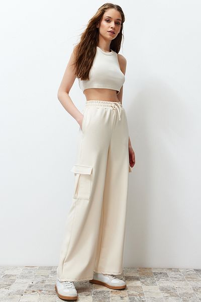Trendyol Collection Stone Cargo Pocket Detailed Regular/Straight Cut Trousers TWOSS24PL00073