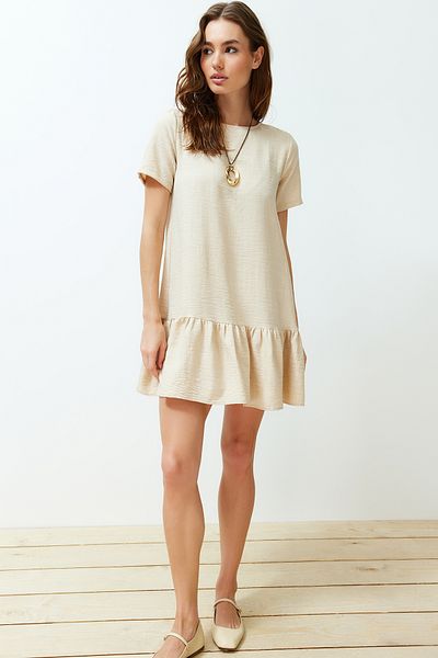 Trendyol Collection Beige Straight Cut Skirt Flounce Mini Woven Dress TWOSS24EL00520