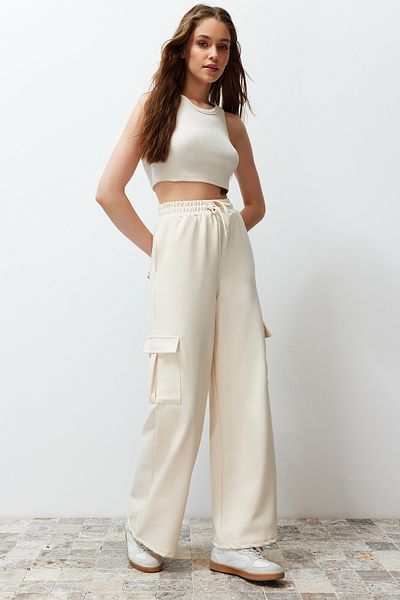 Trendyol Collection Stone Cargo Pocket Detailed Regular/Straight Cut Trousers TWOSS24PL00073