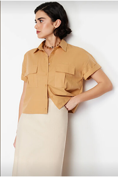 Trendyol Collection Cotton Quality Woven Shirt - Mustard Utility, Pocket Detail TWOSS24GO00042