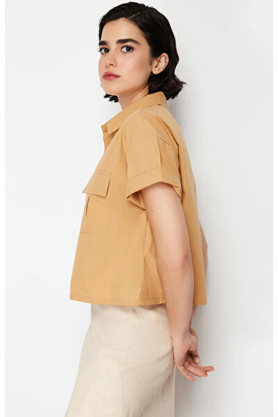 Trendyol Collection Cotton Quality Woven Shirt - Mustard Utility, Pocket Detail TWOSS24GO00042