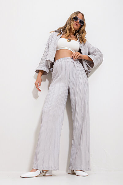 Trend Alaçatı Stili Dámské kamenné kalhoty Palazzo s vlastní texturou, pružný pas, Alc-X11718