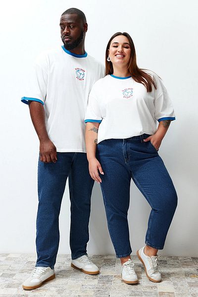 Trendyol Curve Ecru unisex túlméretes kényelmes 100% pamut páros kötött póló TBBSS24BF00033