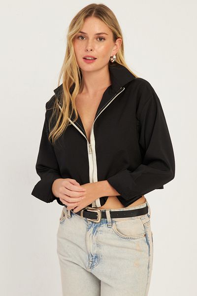 Cool & Sexy Schwarzes Damen-Kurzhemd mit Reißverschluss SF2541