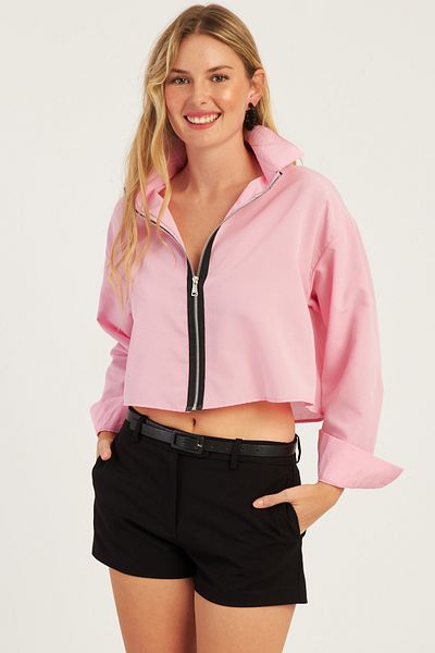 Cool & Sexy Rosafarbenes kurzes Hemd mit Reißverschluss für Damen SF2541