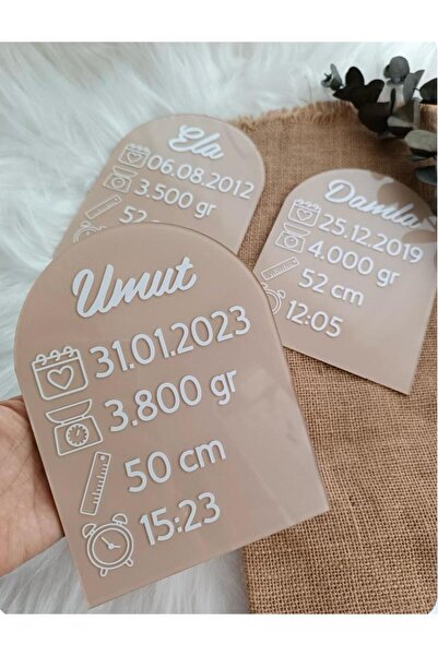 ENCİVA İSME ÖZEL BEBEK DOĞUM PANOSU AHŞAP STANDLI DEKORATİF YENİ DOĞAN HEDİYESİ