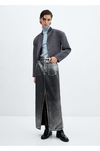MANGO Woman Long Foil Denim Skirt