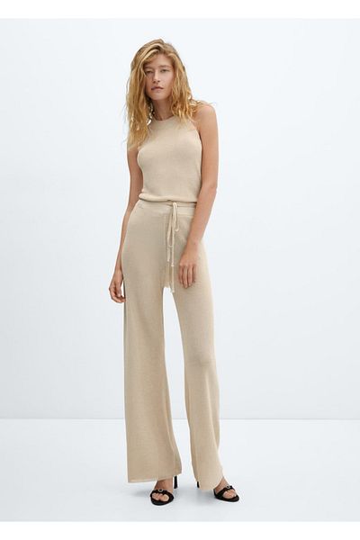 MANGO Woman Glitter Knitwear Flared Παντελόνι