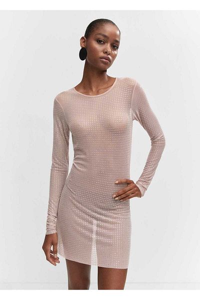 MANGO Woman Netzkleid mit Kristallverzierung