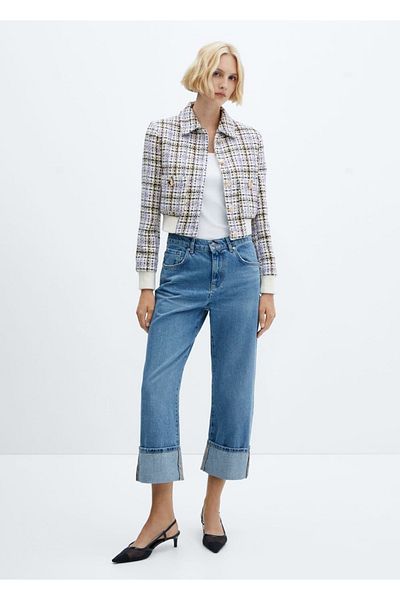 MANGO Woman Jachetă din tweed în stil bomber