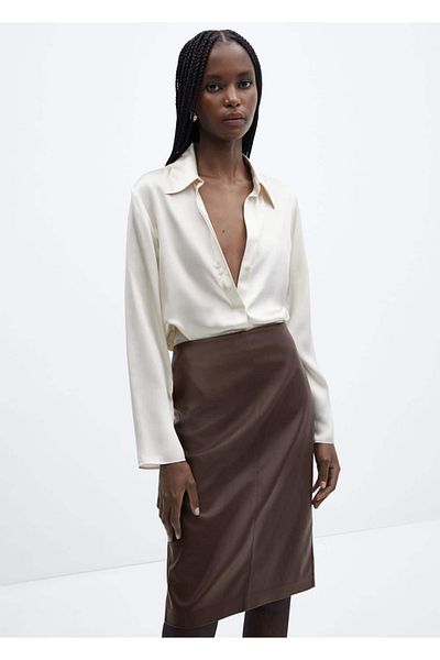MANGO Woman Fustă creion aspect piele